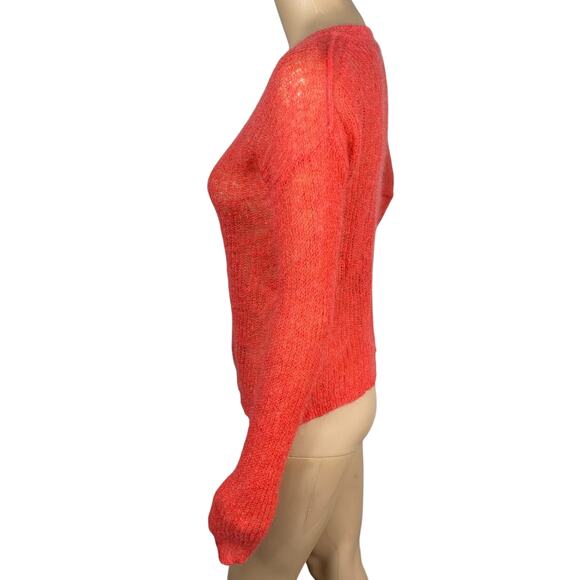 Scotch & Soda Coral Red Loose Knit Lightweight Fuzzy Mohair Cardigan SZ S/M - Picture 7 of 9